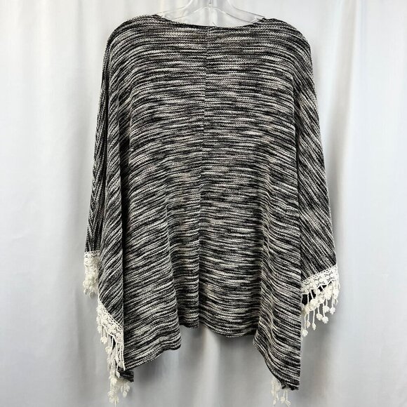 In Style Womens Open Front Black/Ivory Marled Kimono Cardigan Crochet Trim S/M - Picture 7 of 8